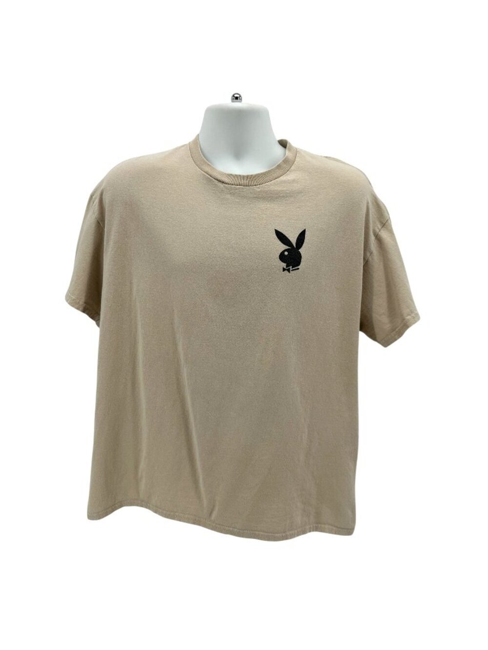 Playboy Mens XL Shirt Graphic Spell Out Bunny Logo Tan Black T-Shirt Crew Neck